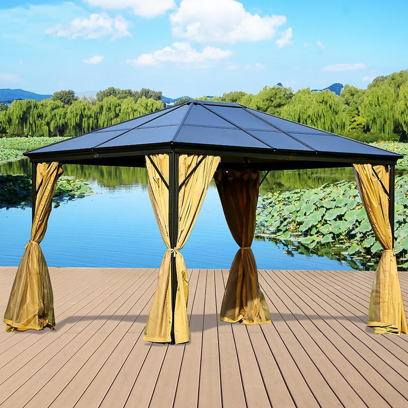 Outdoor 10' x 10' Aluminum Framed Gazebo with Hardtop with Mosquito Netting and Sidewall