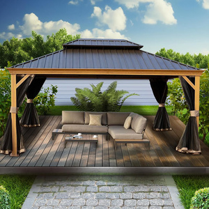 Hardtop Gazebo Wooden Coated Aluminum Frame Gazebos Outdoor with Galvanized Steel Double Roof