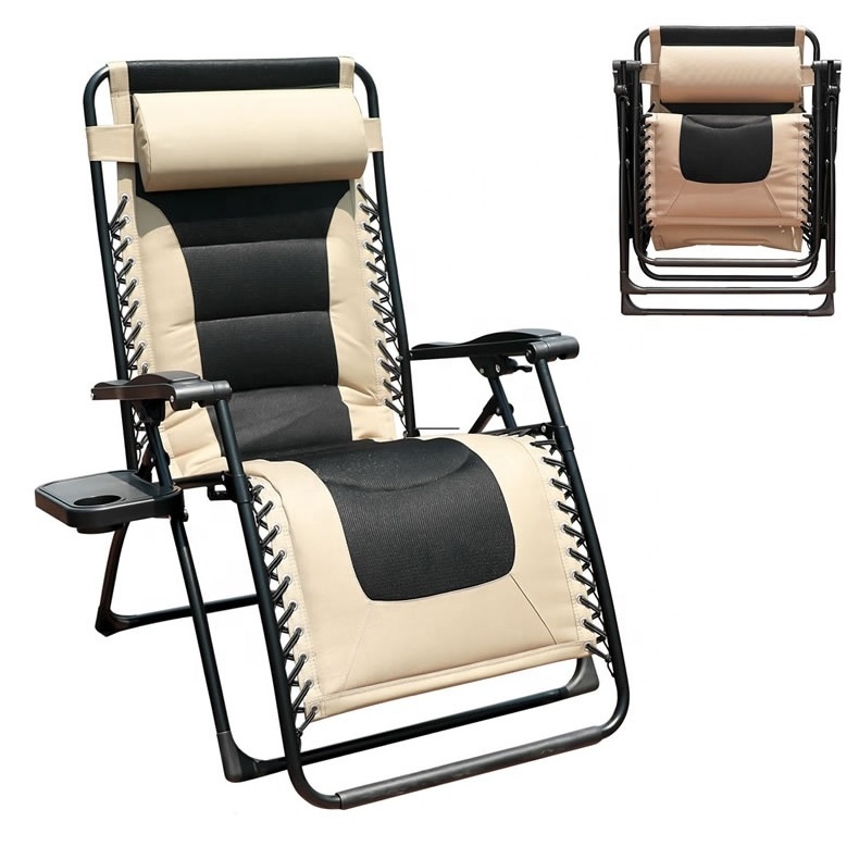 Foldable Zero Gravity Lawn Chair Outdoor Reclining Patio Padded with Adjustable Headrest and Cup Holder