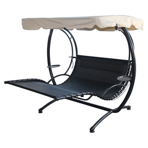 Hot Sale Big Swing Lounger Waterproof Double Hammock Rocking Lounger Chair Sun Bed with Canopy and Headrest