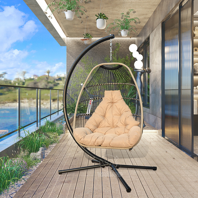 Comfortable cushioned hanging pod rattan egg ball chair for outdoor indoor use