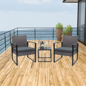 3 Pieces Outdoor Wicker Patio Furniture Sets Modern Bistro Set Rattan Sofa Set with Coffee Table for Yard Balcony Garden