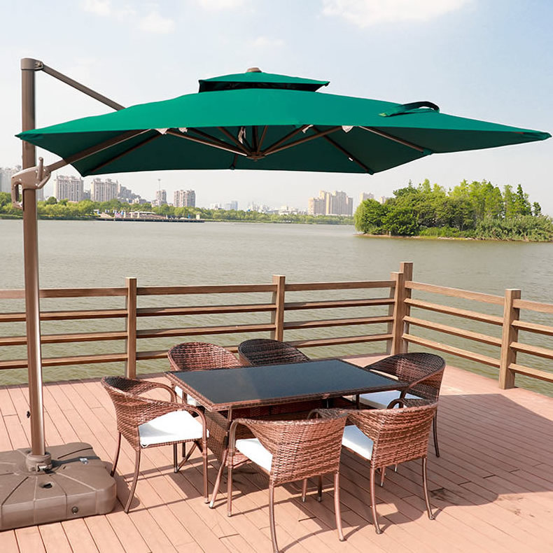 Outdoor rattan furniture garden balcony dining set patio table and chairs with umbrella