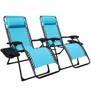 Outdoor Portable Camp Reclining Lounge Chair Patio Zero Gravity Lawn Chair Set of 2 with Headrest and Cup Holder