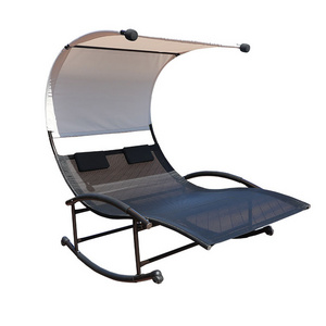 New Design Garden  Double Sun Lounger Deck Rocking lounge Chair with Canopy