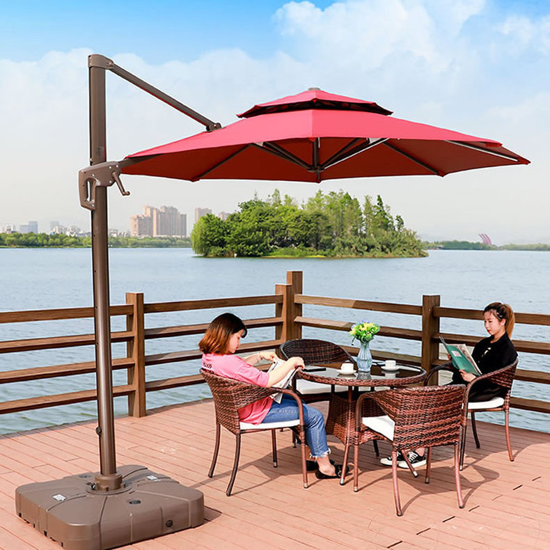 Outdoor rattan furniture garden balcony dining set patio table and chairs with umbrella