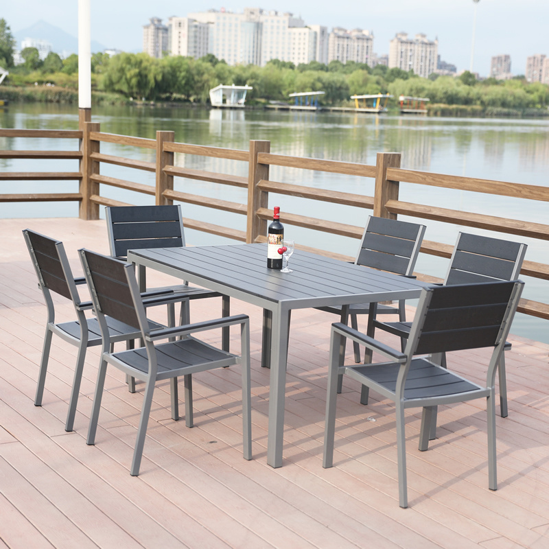 Hotel Modern Patio Dining Table And Chairs Outdoor Garden Plastic Wood Furniture 4 Seat Patio Table and Chairs