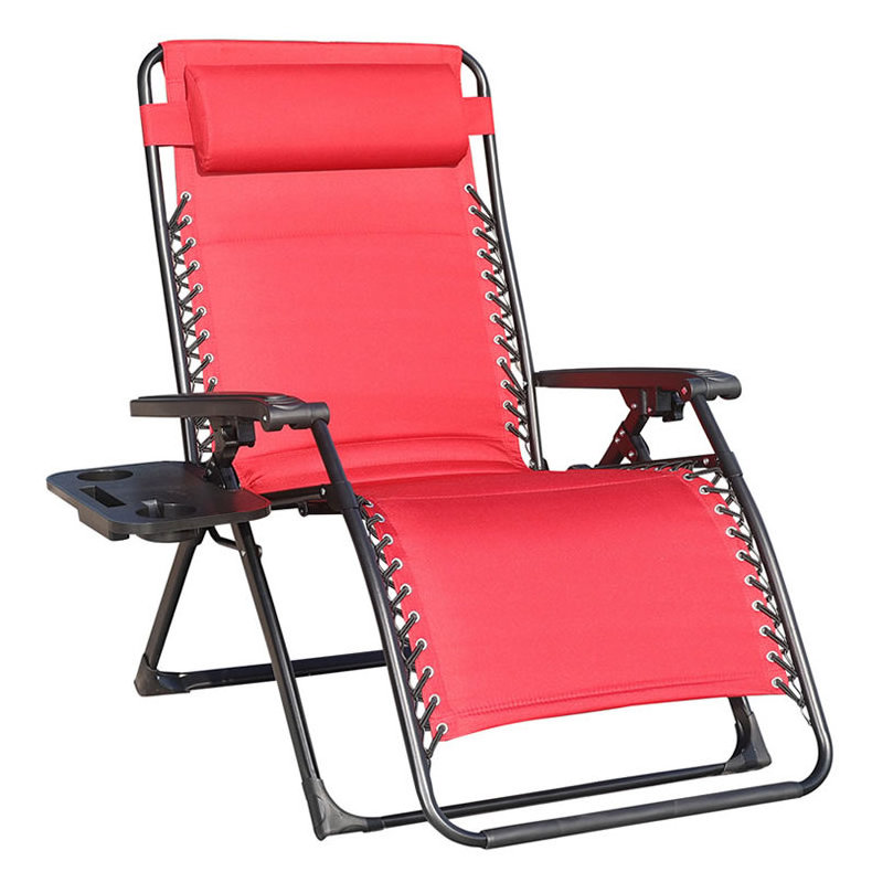 Comfortable Oversized Padded Swimming Pool Chair Folding Sun Lounger Chair with Cup Holder