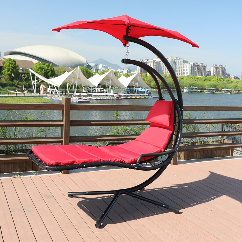 Outdoor Hanging Chaise Lounger Chair with Metal Stand Hammock Swing Bed