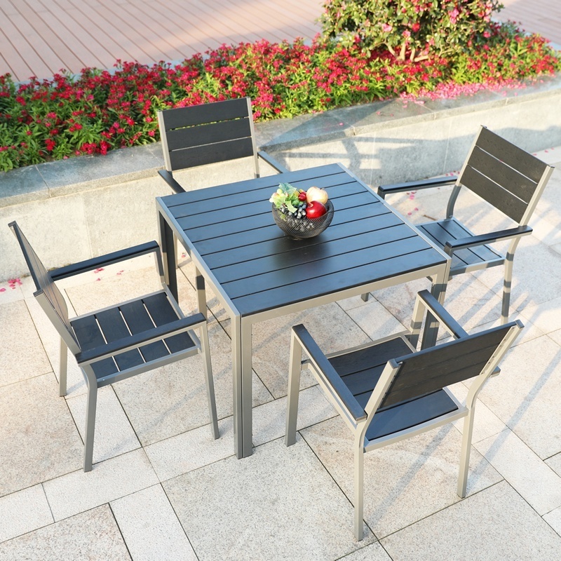 Hotel Modern Patio Dining Table And Chairs Outdoor Garden Plastic Wood Furniture 4 Seat Patio Table and Chairs