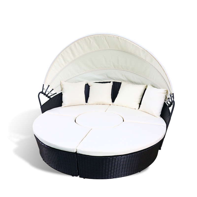 Outdoor Sectional Round Sofa All-Weather Curved Daybed Patio Conversation Sets with Retractable Canopy