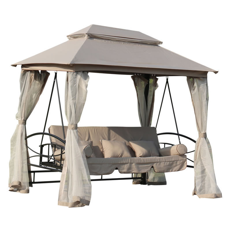 Deluxe Adjustable  Metal Frame Garden Porch Swing Bed Waterproof Swing Gazebo with Mosquito Net