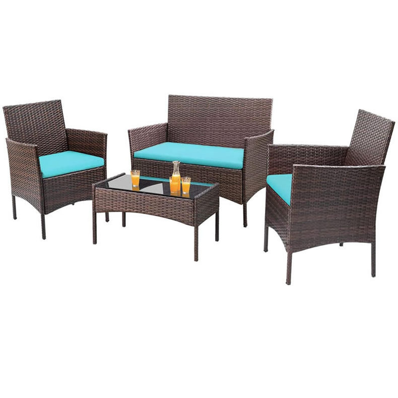 4 piece home and garden furniture rattan sofa set outdoor wick table and chairs with removable cushions