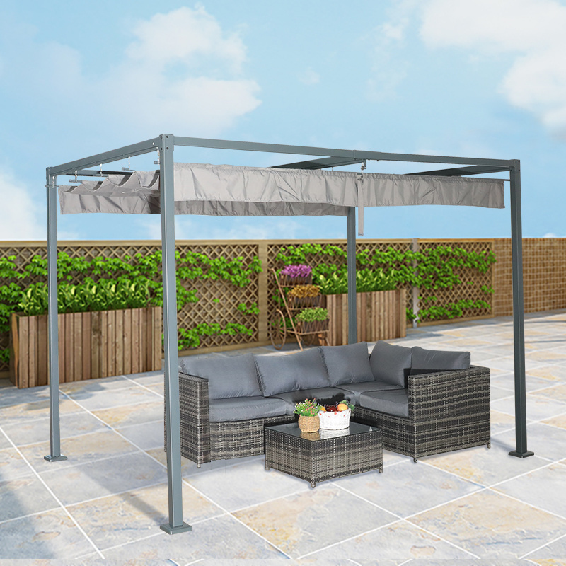 Patio Metal Shelter Pavilion Grill Gazebo Modern Yard Grape Trellis Pergola Outdoor Retractable Pergola with Sun Shade Canopy