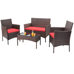 4 piece home and garden furniture rattan sofa set outdoor wick table and chairs with removable cushions