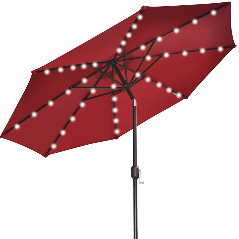 Outdoor 9ft Waterproof Crank and Tilt System Parasol Sunshade Patio Garden Umbrella with LED Light