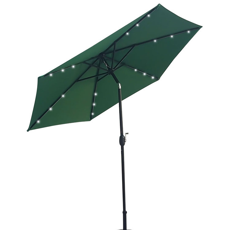 Outdoor 9ft Waterproof Crank and Tilt System Parasol Sunshade Patio Garden Umbrella with LED Light