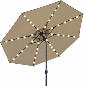 Outdoor 9ft Waterproof Crank and Tilt System Parasol Sunshade Patio Garden Umbrella with LED Light