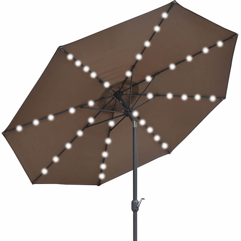 Outdoor 9ft Waterproof Crank and Tilt System Parasol Sunshade Patio Garden Umbrella with LED Light