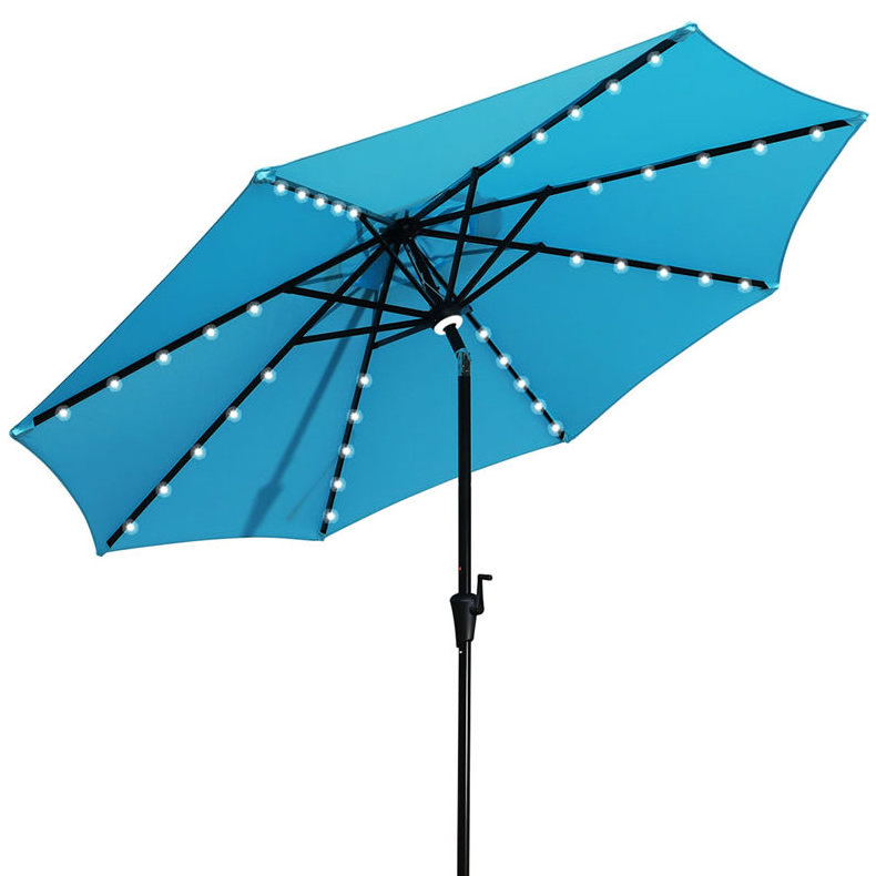 Outdoor Patio Led Light Parasol Umbrella with Crank Handle and Solar Panel