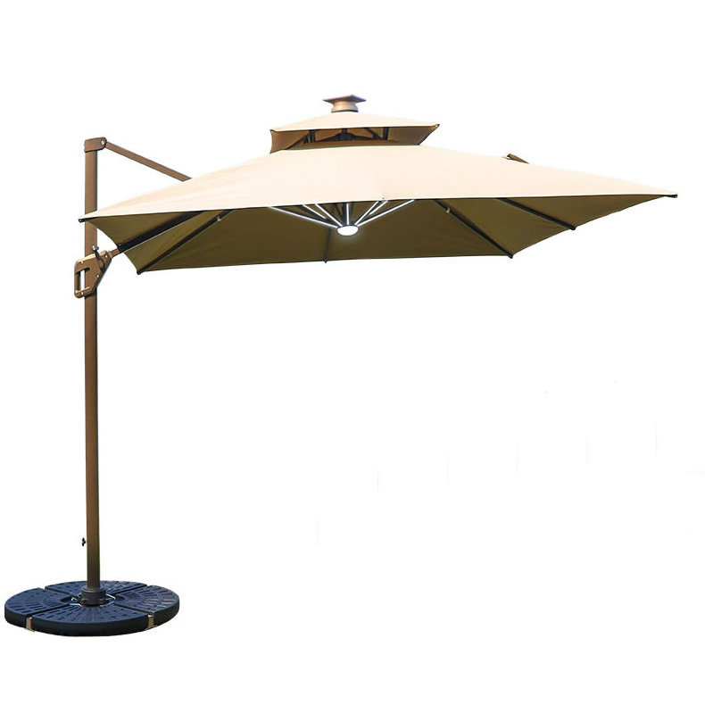 Luxury Square Garden Solar Powered LED Light Cantilever Umbrella With Base