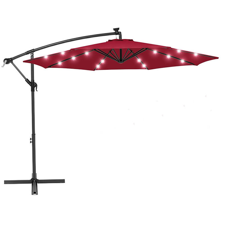 Deluxe Outdoor Sun Umbrella Led Lights Automatic Solar Umbrella With Remote Control