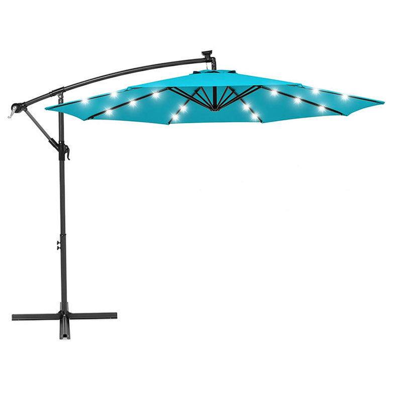 Deluxe Outdoor Sun Umbrella Led Lights Automatic Solar Umbrella With Remote Control