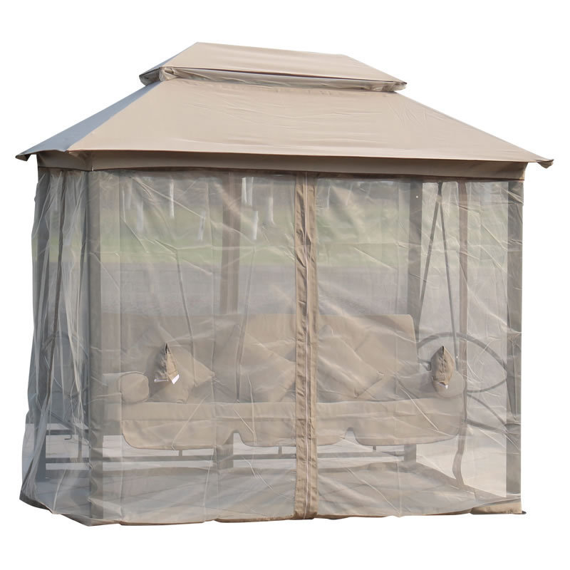 Deluxe outdoor gazebo swing bed with mosquito net and double roof