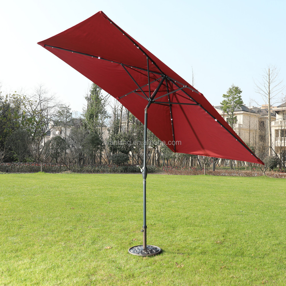 Garden Solar  LED Light Umbrella 2x3m  Rectangle Steel Umbrella With Crank and  Tilt