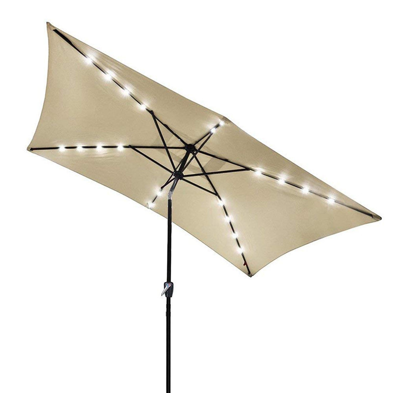 Garden Solar  LED Light Umbrella 2x3m  Rectangle Steel Umbrella With Crank and  Tilt