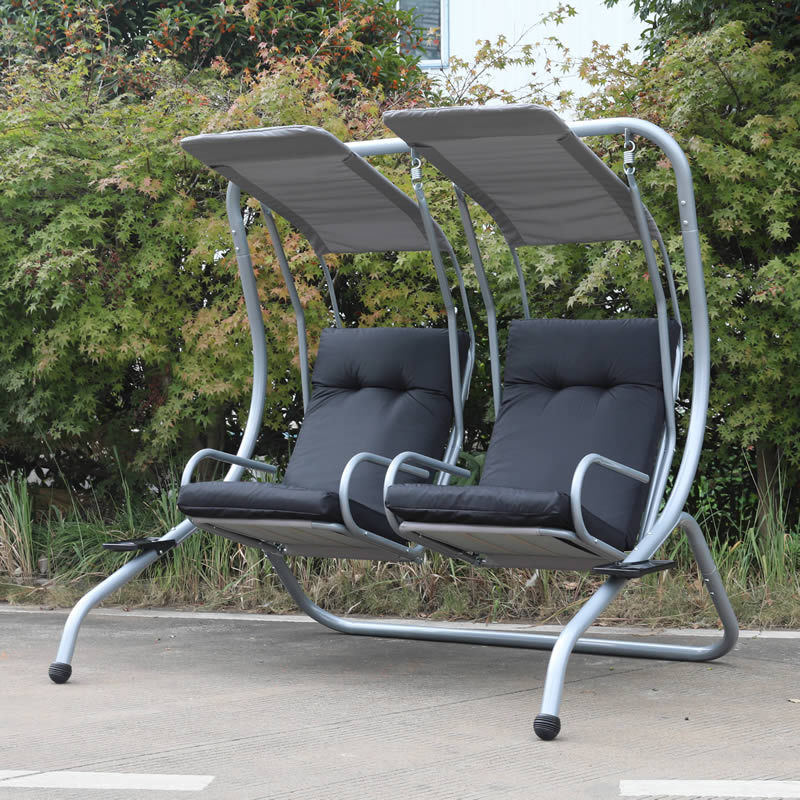 Patio Comfortable Double Seats Swing Chair with Canopy and Cushion