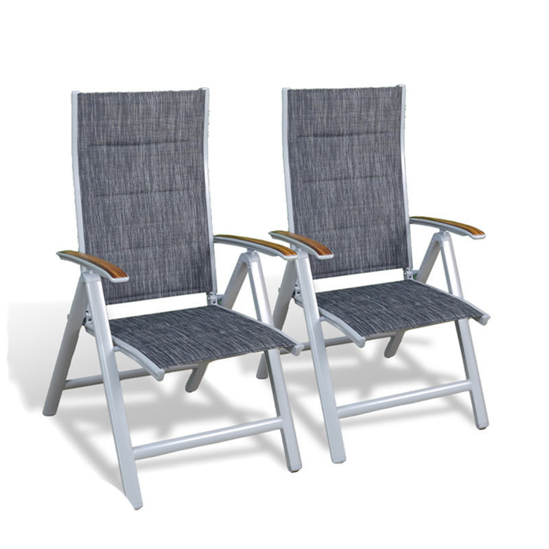 Patio Folding Garden Dining Chairs Aluminum Outdoor Padded Sling Reclining Chairs with Adjustable High Backrest