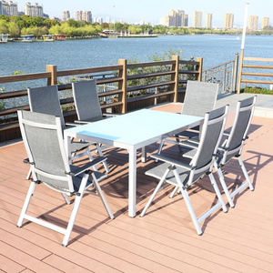 Outdoor Furniture Set Patio Table and Chairs 7-Piece Patio Dining Set with Glass Table 6 Folding Chairs