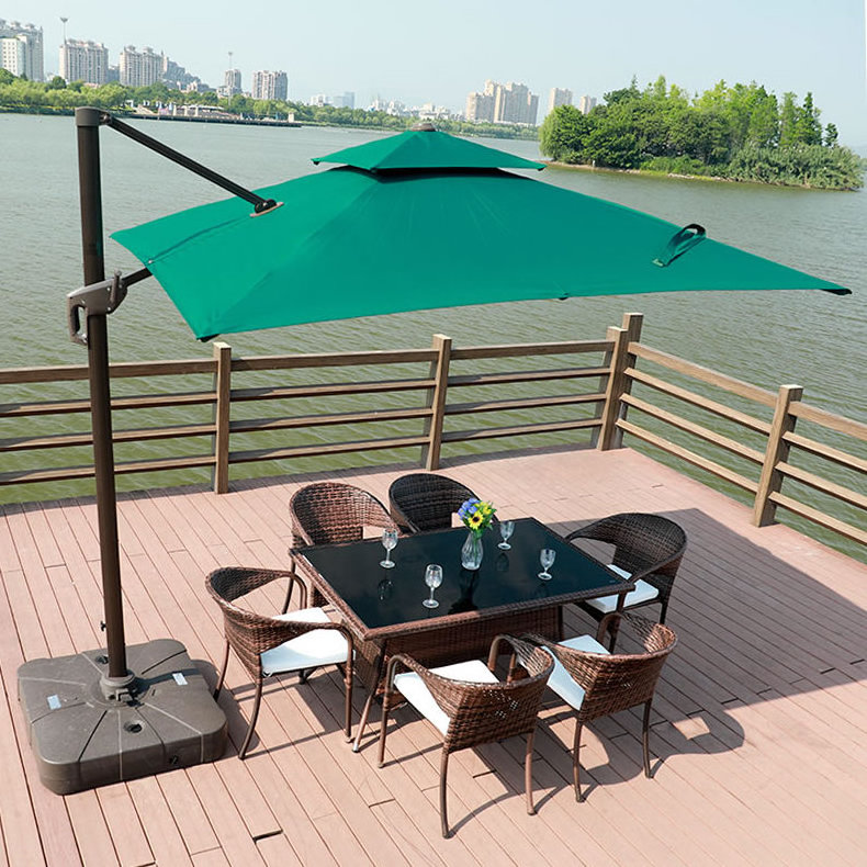 Outdoor rattan furniture garden balcony dining set patio table and chairs with umbrella