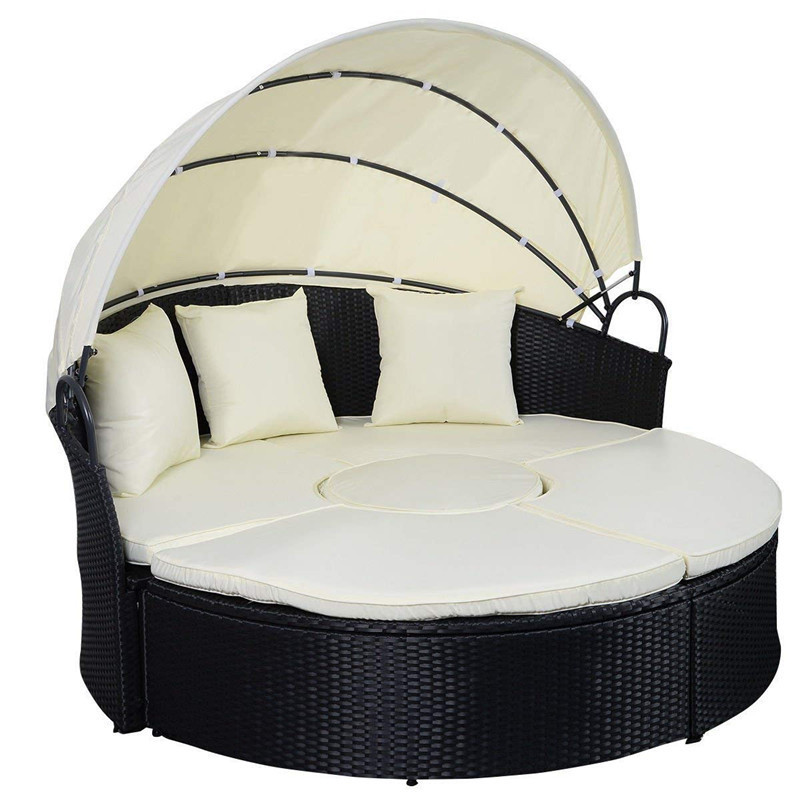 Backyard all weather resistance wicker round rattan daybed with retractable canopy