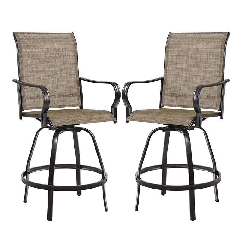 All-Weather Patio Swivel Bar Stools Set of 2 Outdoor Bar Height Patio Stools Bar Chairs with High Back and Armrest