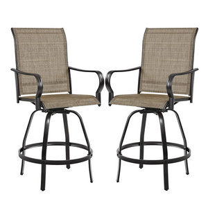 All-Weather Patio Swivel Bar Stools Set of 2 Outdoor Bar Height Patio Stools Bar Chairs with High Back and Armrest