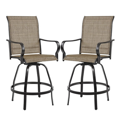 All-Weather Patio Swivel Bar Stools Set of 2 Outdoor Bar Height Patio Stools Bar Chairs with High Back and Armrest