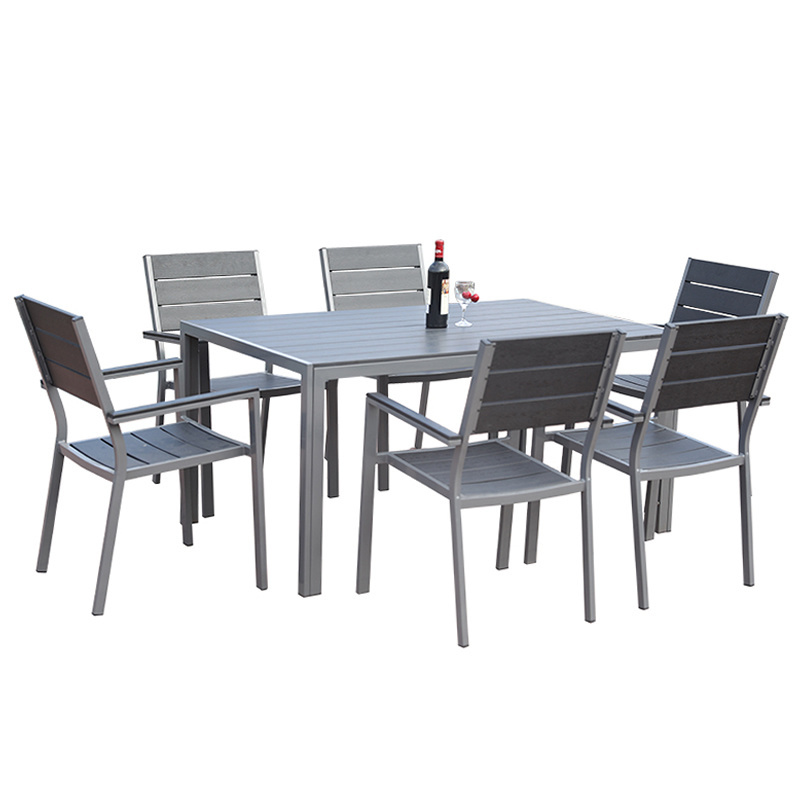 7 piece Aluminum Outdoor Furniture Set with Rectangular Table and Stackable Chairs