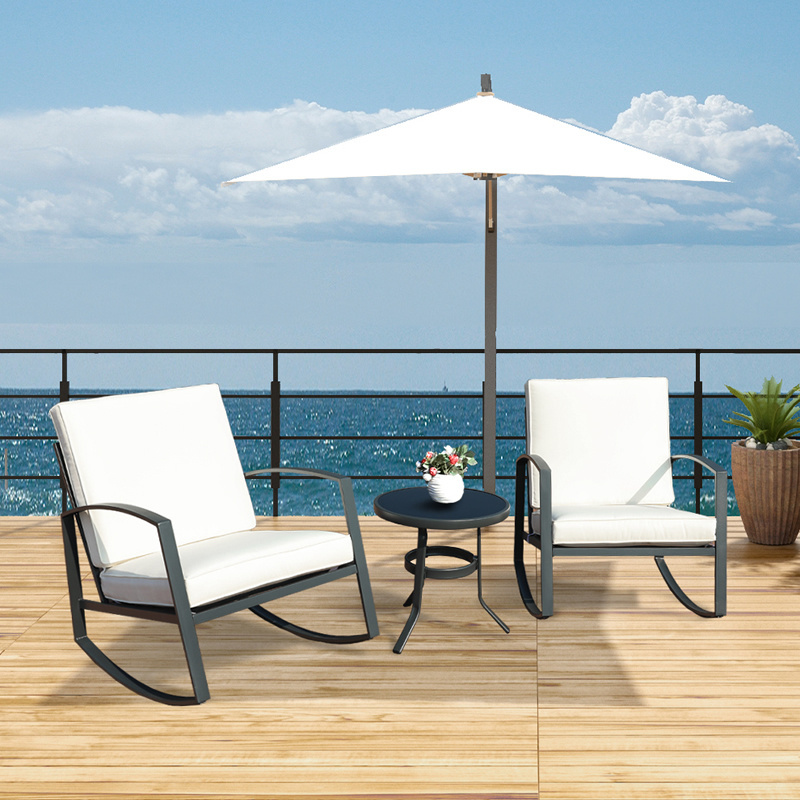 Outdoor Furniture Small Space 3 Piece Rocking Bistro Set with 2 Rocker Chairs and 1Glass Coffee Table Set