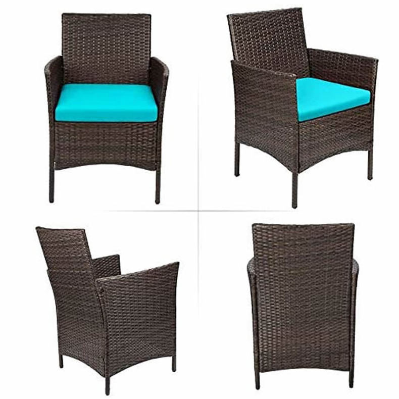 High Quality Rattan Sofa Bistro Sets PE Wicker Garden Patio Set  Outdoor Furniture Set Tea Table  Arm Chair with Cushion