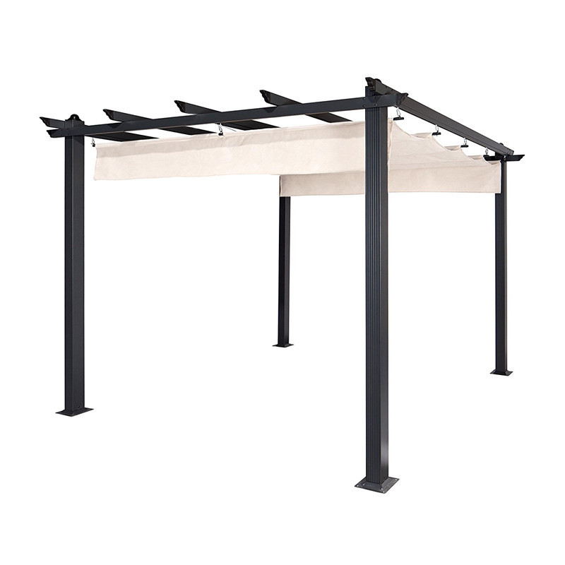 10' X 12' Outdoor Retractable Pergola with Sun Shade Canopy Patio Metal Shelter for Garden Porch Beach Pavilion Grill Gazebo