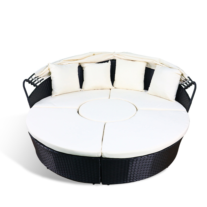 Outdoor Sectional Round Sofa All-Weather Curved Daybed Patio Conversation Sets with Retractable Canopy