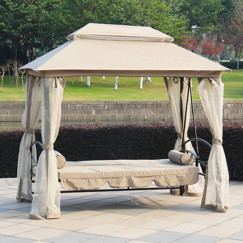 Hot Selling Outdoor Adjustable Swing Gazebo Patio Daybed Luxury 3 Seat Garden Swing Bed with Mosquito Nets and Double Roof