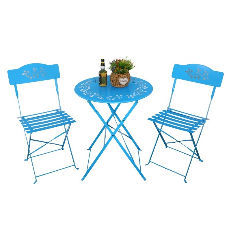 Wholesale colorful metal bistro set garden 3pcs folding table and chair set