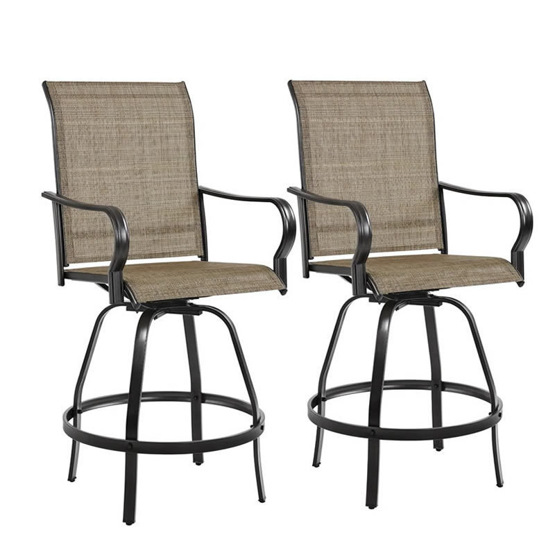 All-Weather Patio Swivel Bar Stools Set of 2 Outdoor Bar Height Patio Stools Bar Chairs with High Back and Armrest