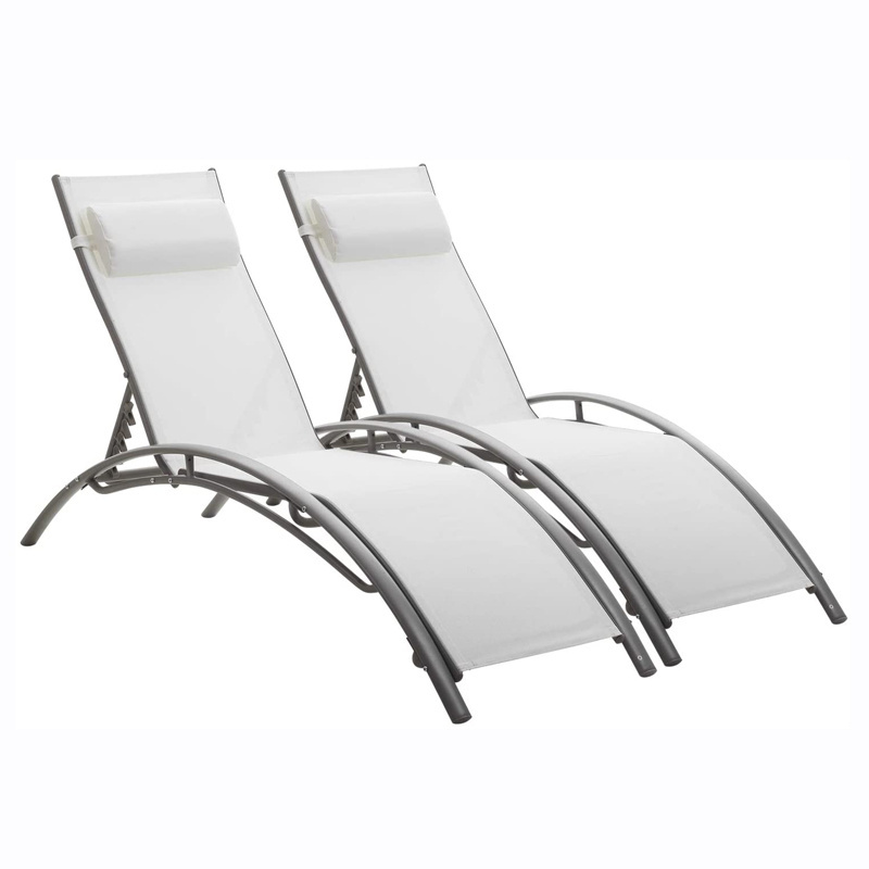 Outdoor Aluminium KD Relaxing Recliner Patio Chaise Lounge Chair Poolside Sun Lounger With Pillow