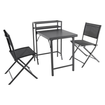 3 Pcs Coffe Patio Table and Chair Set Foldable Durable Outdoor Garden Furniture Sets Backyard Bistro Set with Flowerbed