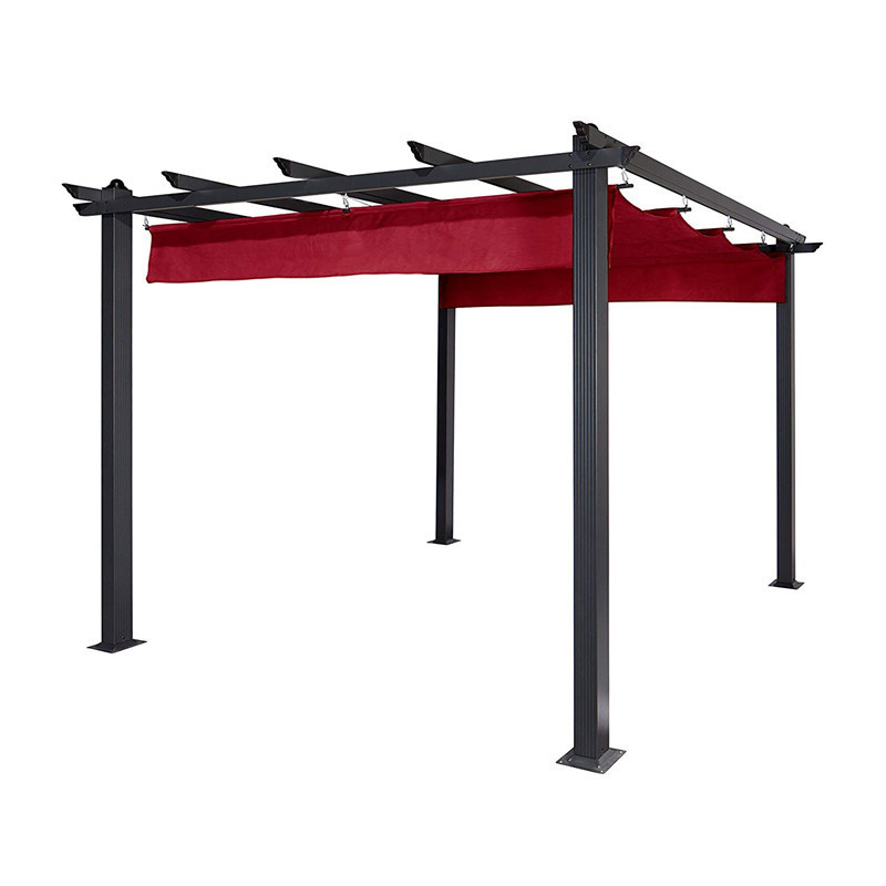 10' X 12' Outdoor Retractable Pergola with Sun Shade Canopy Patio Metal Shelter for Garden Porch Beach Pavilion Grill Gazebo