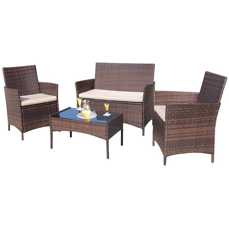 4 piece home and garden furniture rattan sofa set outdoor wick table and chairs with removable cushions